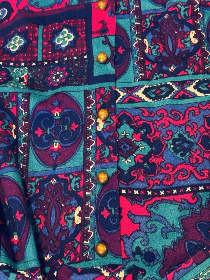 Nuevo de Lote Antiguo Vestido Camisa Midi Con Botones Paisley Psicodélico Años 60 Con Cinturón Talla 6 Foto 2 de 4