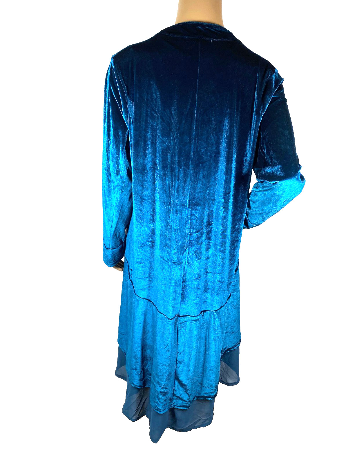 Urban Coco Teal Velvet Duster Open Cardigan Size L Chiffon Layer image 3