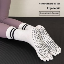 Women  s Non Slip Yoga Socks Five Toe Grip Socks Pilates Gym Anti-Skid Cotton Mid
