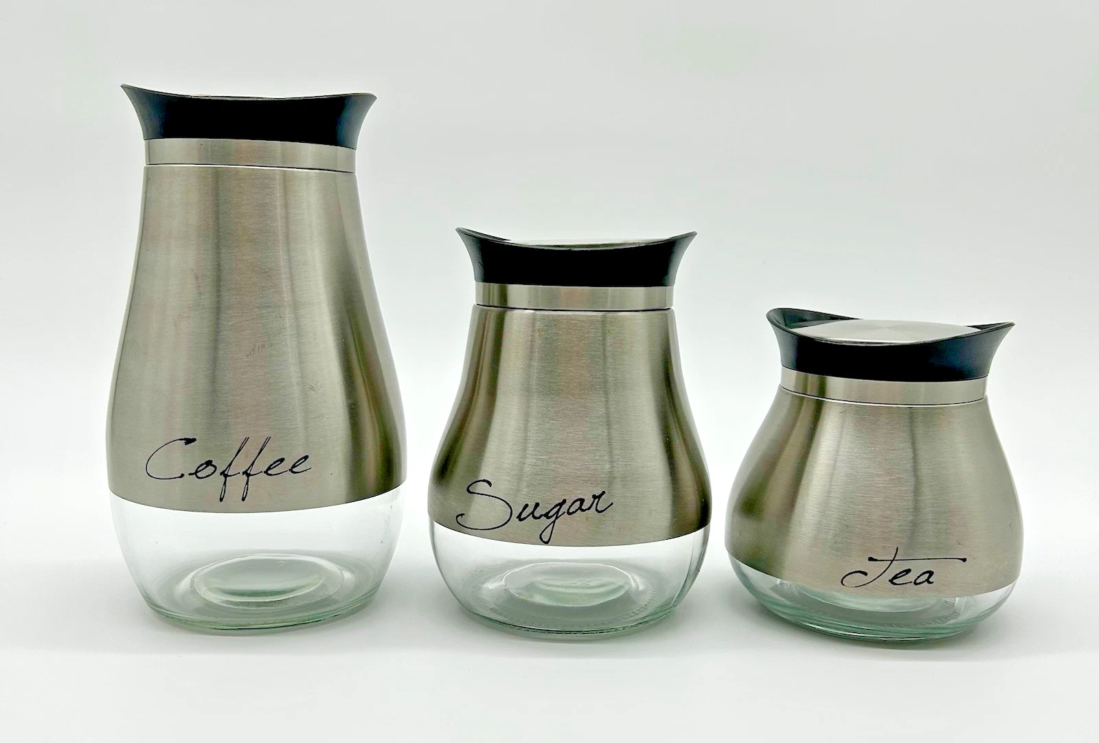 Circleware Café Contempo Glass Canister Set of 3 Vintage Style Coffee Tea Sugar