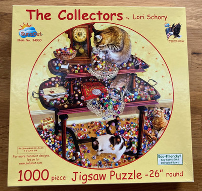SunsOut Puzzle - The Collectors - Rund-Puzzle Ø 66 cm - 1000 Teile - Katzen