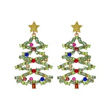 Women's Christmas Tree Earrings Xmas Star Marquise Rhinestone Crystal Dangl - 01