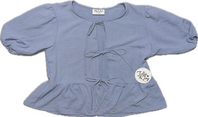 Jolie & Joy Juniors Tie Front Puff Sleeve Peplum Blouse Sz L NWT