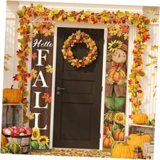 Fall Harvest Scarecrow Porch Banner Sign - Autumn Thanksgiving Front Door