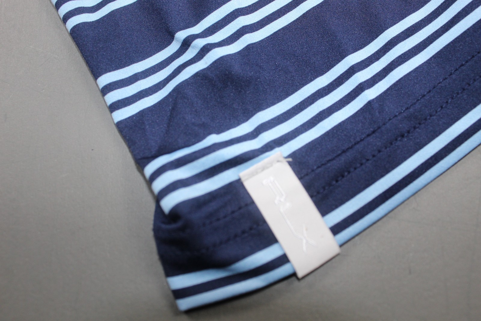 RLX Ralph Lauren Golf Polo Men’s M Navy Blue Stripe Performance Stretch
