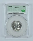 1962-D 25C Washington Quarter CAC MS65
