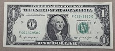 $1 One Dollar Fancy Serial Number - January 14th, 1950  - Birthday Note