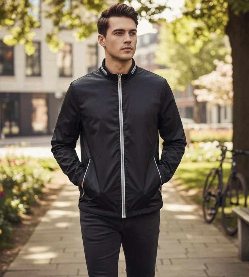 Chaqueta cortavientos informal de nailon con cremallera BANANA REPUBLIC - Talla XL para hombre NEGRA Foto 3 de 4