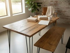 Set Tavolo da Pranzo in Legno Recuperato Fatto a Mano | Panche Gambe a Forcina Opzionali