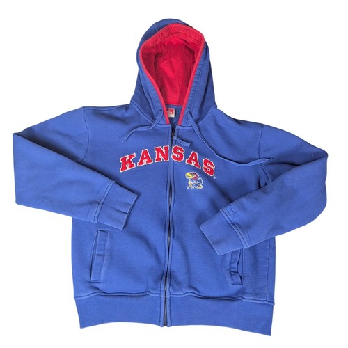 Colosseum Kansas Jayhawks Full Zip Hoodie Blue Red Embroidered XL Mens