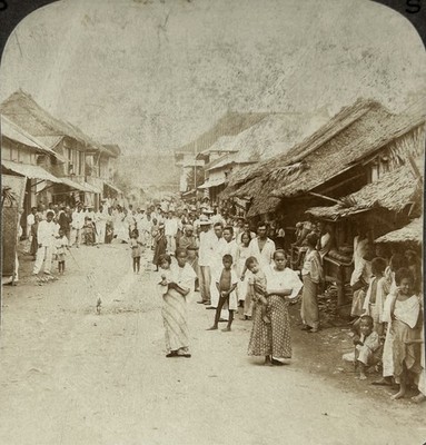 PHILIPPINES Cebu City Village Bevölkerungsfoto c1900 Stereo Vintage