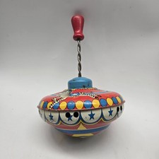 Vtg 1940-50s Ohio Art Co Zebra Tin Litho Spinning Toy Top Red Wood Handle Bryan