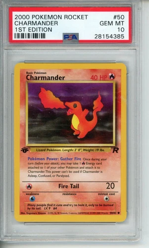2000 Pokémon Rocket Charmander 1st Edition 50/82 PSA 10 Gem Mint