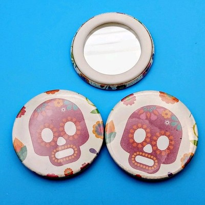 45mm Creme Handarbeit Sugar Skull Spiegel, Tasche Tag der Toten Lippenstift Spiegel 