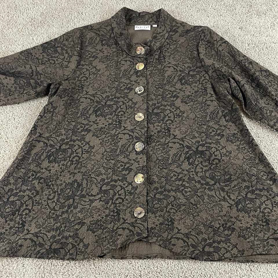 Habitat Button Up Jacket Womens Large Brown Gallery Artsy Textured Jacquard F116 - Image 2 of 4