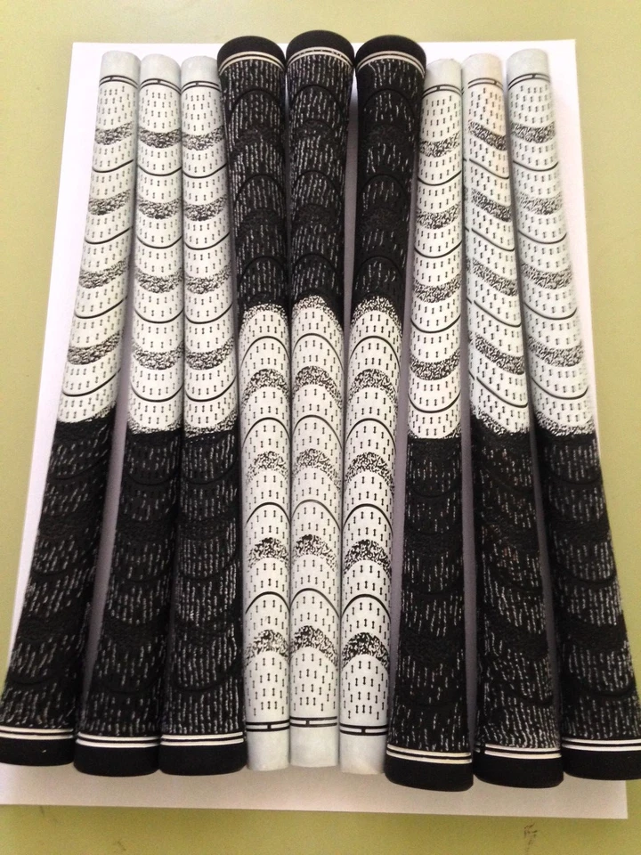 Neu Set mit 13 mittelgroßen weiß und schwarz Dual Compound Golfgriffen + Band schnurgebundene Schnur