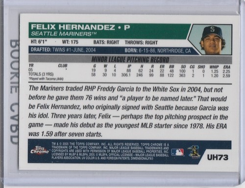 FELIX HERNANDEZ 2005 Topps Chrome Prospect ROOKIE CARD Seattle Mariners BASEBALL - Picture 2 of 2