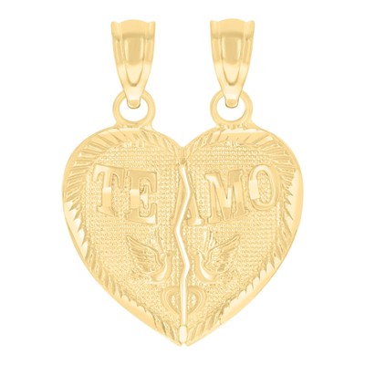 14Kt Yellow Gold Diamond-Cut Te Amo Broken Heart Birds Ht:21.5Mm Charm Pendant