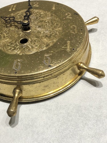 Smiths Industries Ltd Brass Ships Wheel Wall Clock Mechanical Wind Up Engraved - Picture 3 of 12