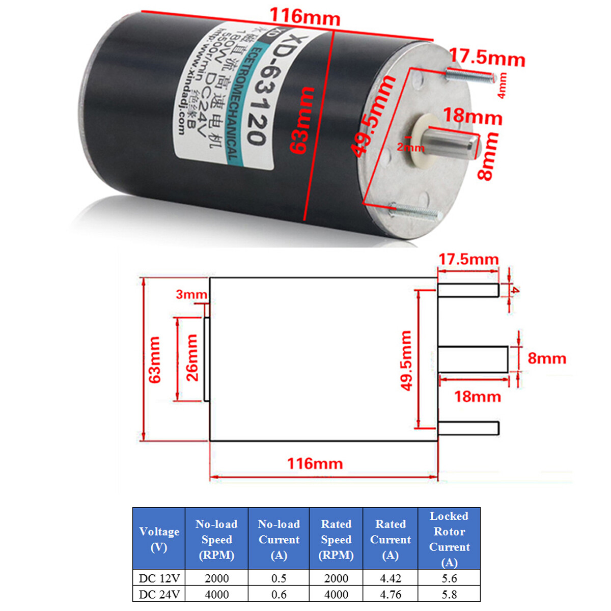 DC 12V/24V 180W Micro High-speed Silent Electric Motors 2000RPM