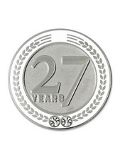 PinMart's 27 Years of Service Award Employee Recognition Gift Lapel Pin - White
