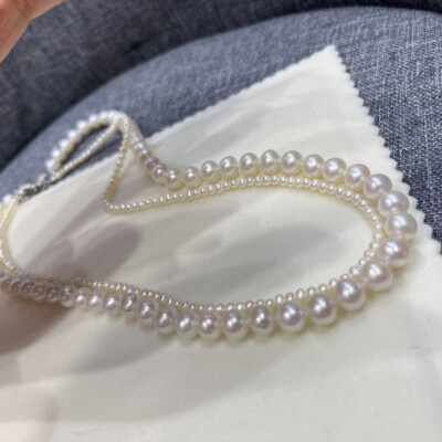 two strands 5-9mm south sea white pearl necklace 18''19''