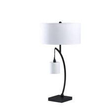 29 Black Metal Two Light Arched Table Lamp With White Drum Shade