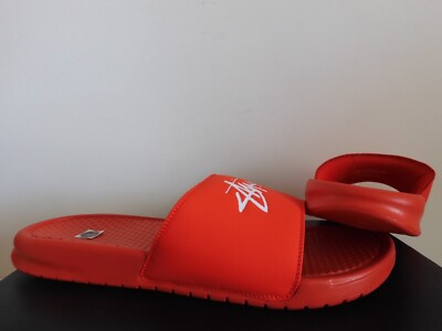 MENS NIKE X STUSSY BENASSI SLIDES / SANDALS HABANERO RED-WHT SZ 13