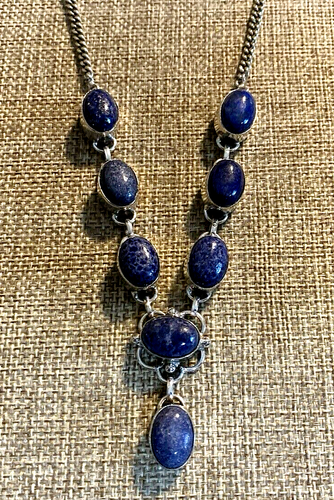 Vintage Blue Lapis Sterling Silver Drop Necklace 19-1/2" - Picture 2 of 15