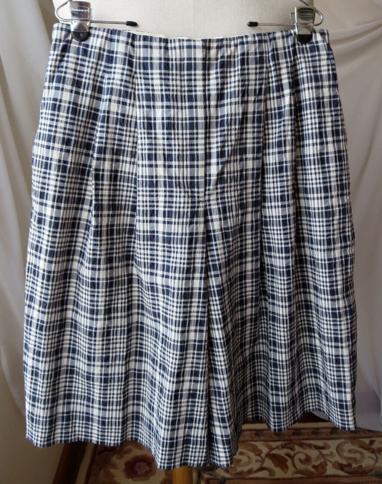 COS MUJER BERMUDAS SHORTS CUADROS AZUL MARINO/BLANCO MEZCLA ALGODÓN PIERNA ANCHA 14 NUEVO $99