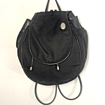 TUMI Vintage Nylon Knit Oval Backpack Purse Leather Accents  display picture 2