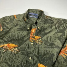 Nautica Button Down Shirt Pheasant Print Long Sleeve Outdoors L