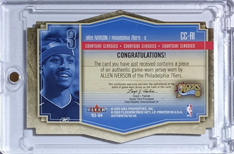 2003 Fleer Authentix Allen Iverson #PATCH Die Cut Game Worn Jersey - Rare - Image 3 of 3