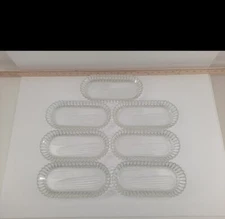 VTG Corn on the Cob Butter & Serve Dish Clear Ribbed Glass Corn Design Set of 7