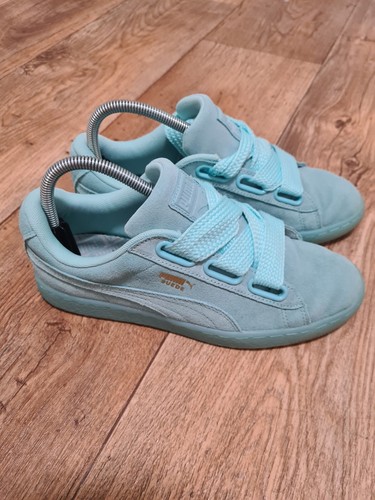 Puma Suede Heart Reset Lace Up Aruba Blue Leather Women's Trainers UK 5