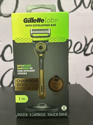 NEW Gillette Labs Men's BLACK & GOLD Edition 1 RAZOR + 1 STAND + 1 ...