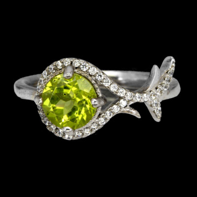 925 Sterling Silber Ring Rund Peridot 7Mm Simulierte Cz Edelstein Schmuck