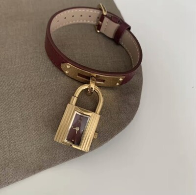 Luxury Padlock Bracelet Watch - Genuine Leather Strap Gold & Silver Wristwatch
