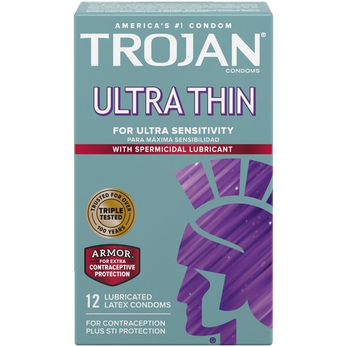 Trojan Ultra Thin Sensitive Armor Spermicidal Lubricated Latex Condoms - Picture 2 of 5