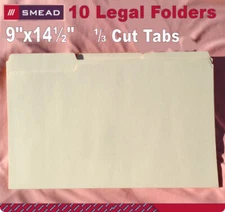 10 SMEAD Legal Manila Folders 1/3 Cut Tabs 9"x14½" #15330 - New 