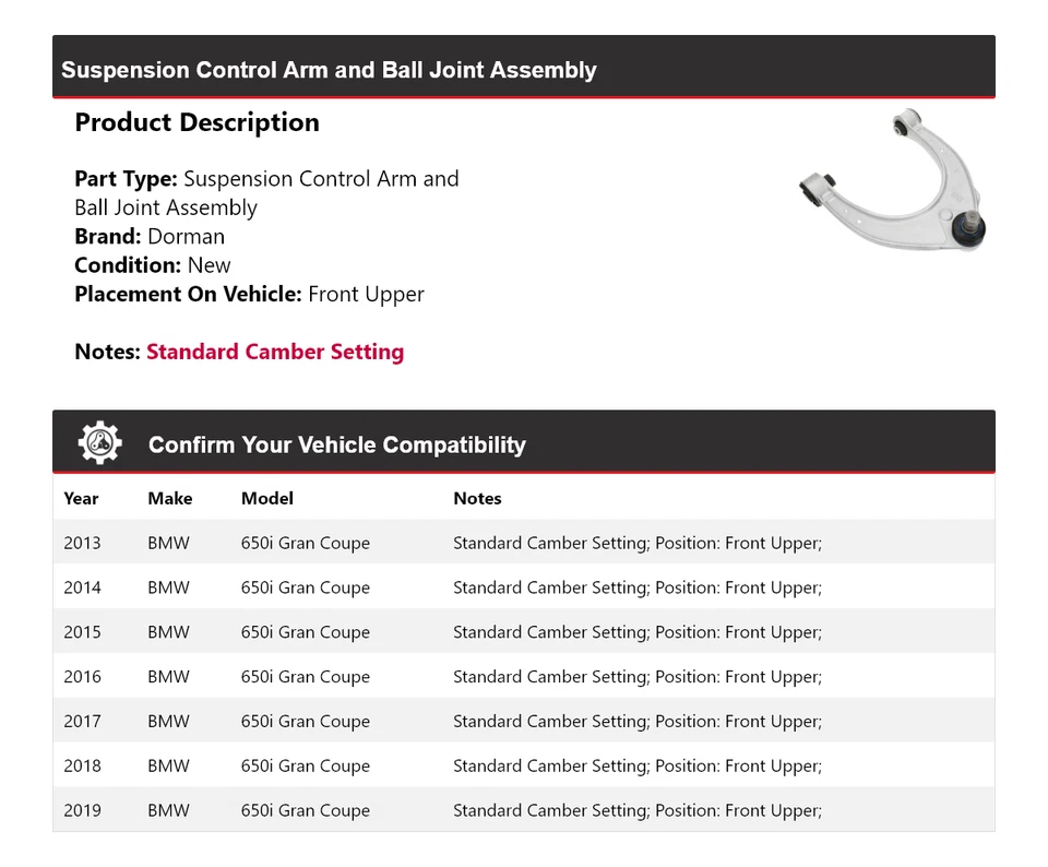 Conjunto de rótula brazo de control Dorman para BMW 650i Gran Coupé 2013-2019 2 Foto 2 de 4