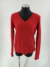 CHAPS Womens Sweater Chunky Knit Red Pull Over Soft Long Sleeve Size