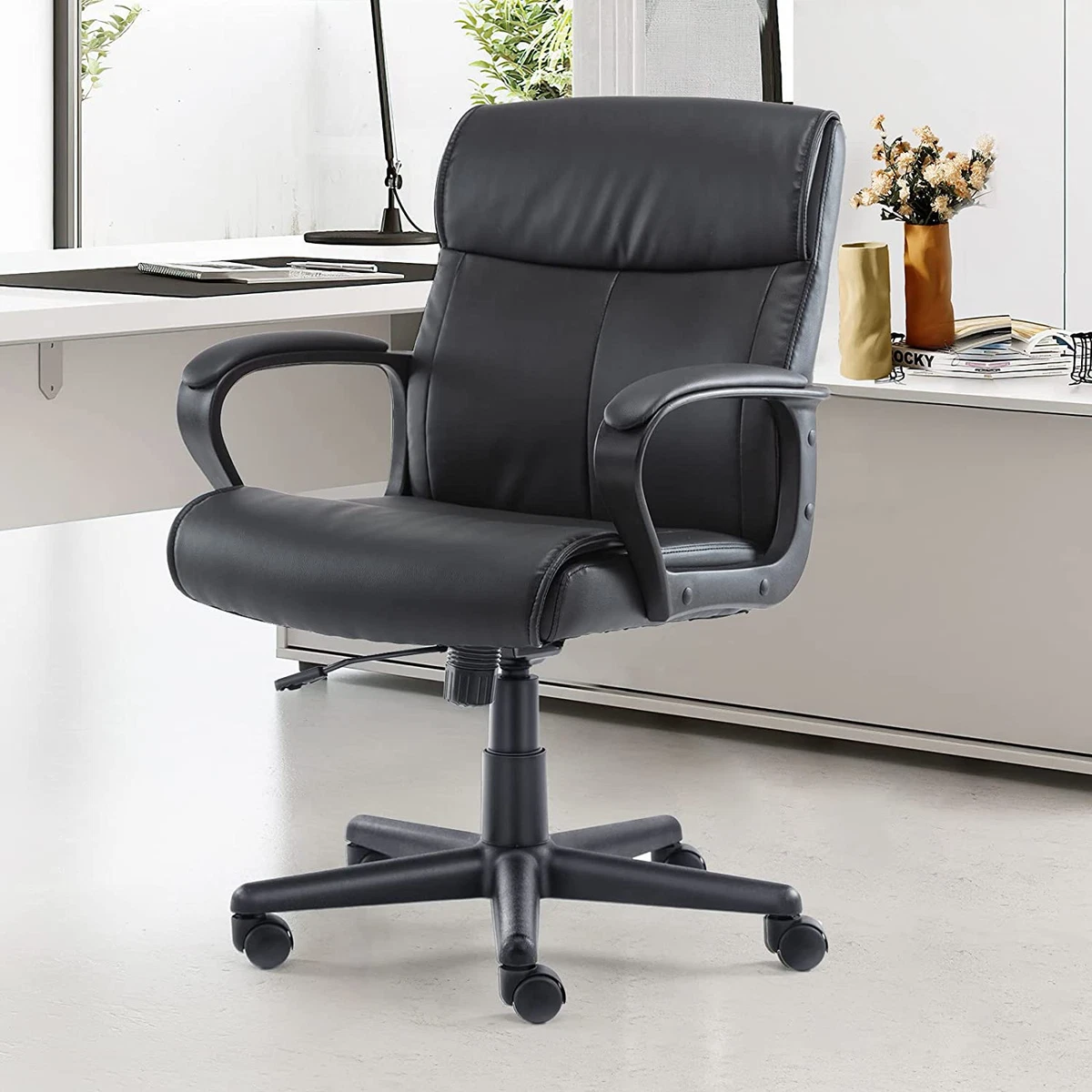 Executive Office Chair Computer Desk Chair with Padded Armrests, Ergonomic Chair Mid Back Lumbar Support and Adjustable Height and Tilt Angle Home