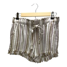REWASH Striped Linen Blend Shorts with Drawstring Waist Size M Beige Lilac White