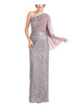 JS COLLECTIONS Womens Silver Overlay Lined Long Sleeve Full-Length Gown Dress 2