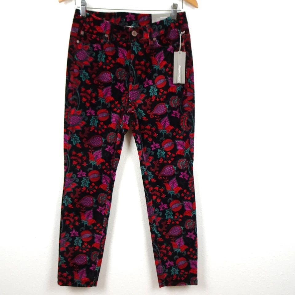 Soft Surroundings Velvet Pants Women's Petite Size 4P Multicolor Floral Skinny