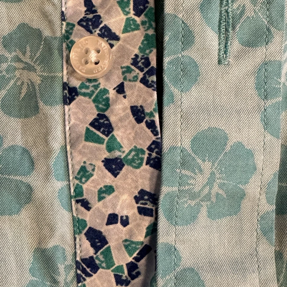 Camisa Tailorbyrd Para Hombre XXL Azul Verde Hawaiana Floral Manga Larga Algodón Foto 4 de 4