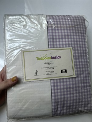 2 Crib Fitted Sheets 100% Cotton White & Purple Gingham