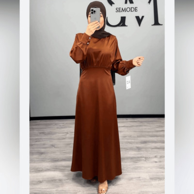 NWT SM SEMODE SIZE M MAXI DRESS Adel Abendkleid Orange satin long sleeve