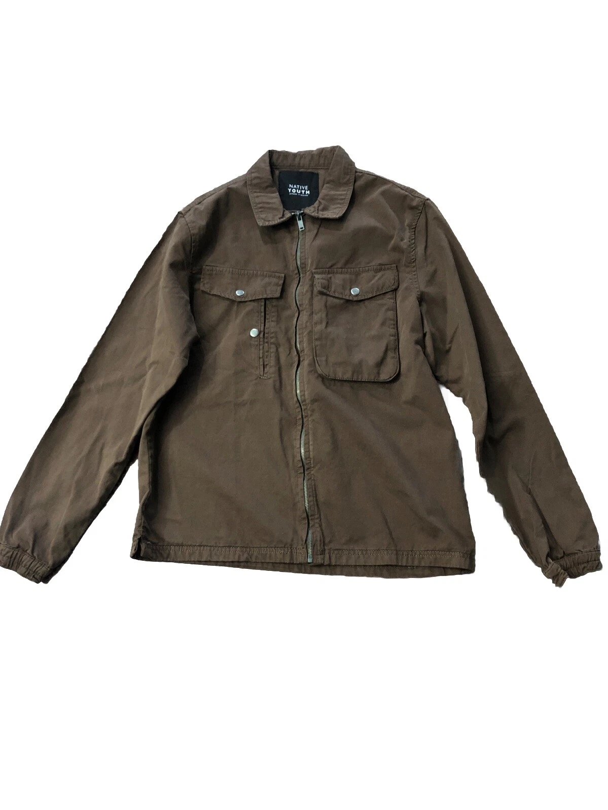 Native Youth Men's Size Medium Brown Long Sleeve Zipper Front over Shirt NWT